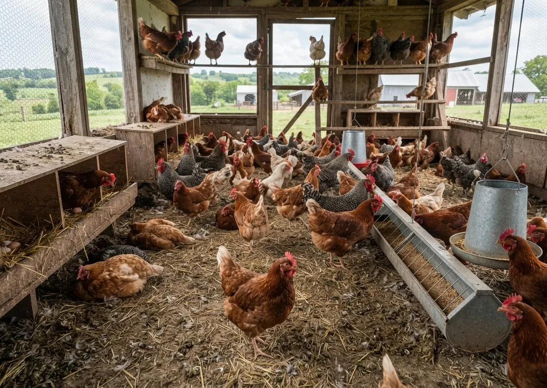 Aves saudáveis em ambiente de criação